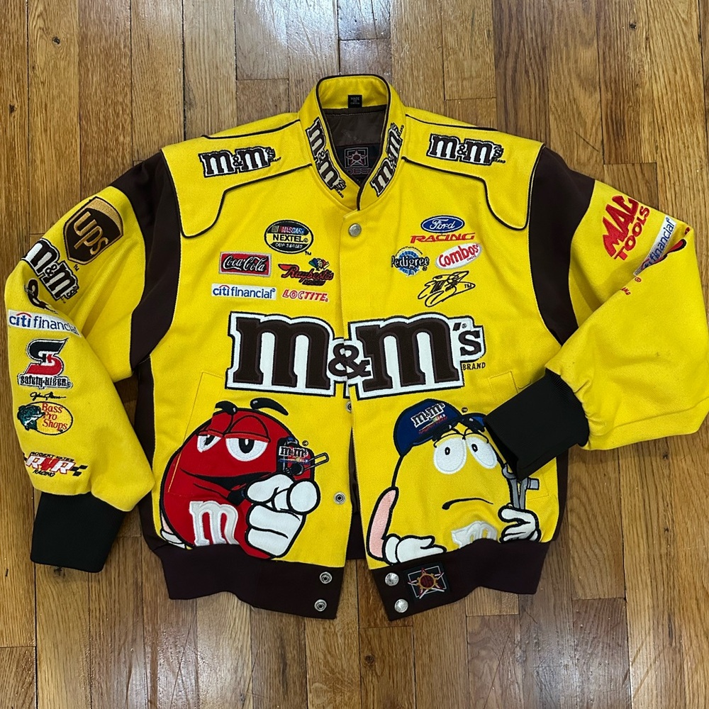 Rare Kids Vintage M&M’s JH Design Nascar Racing Jacket Size LG #38 Elliot Sadler